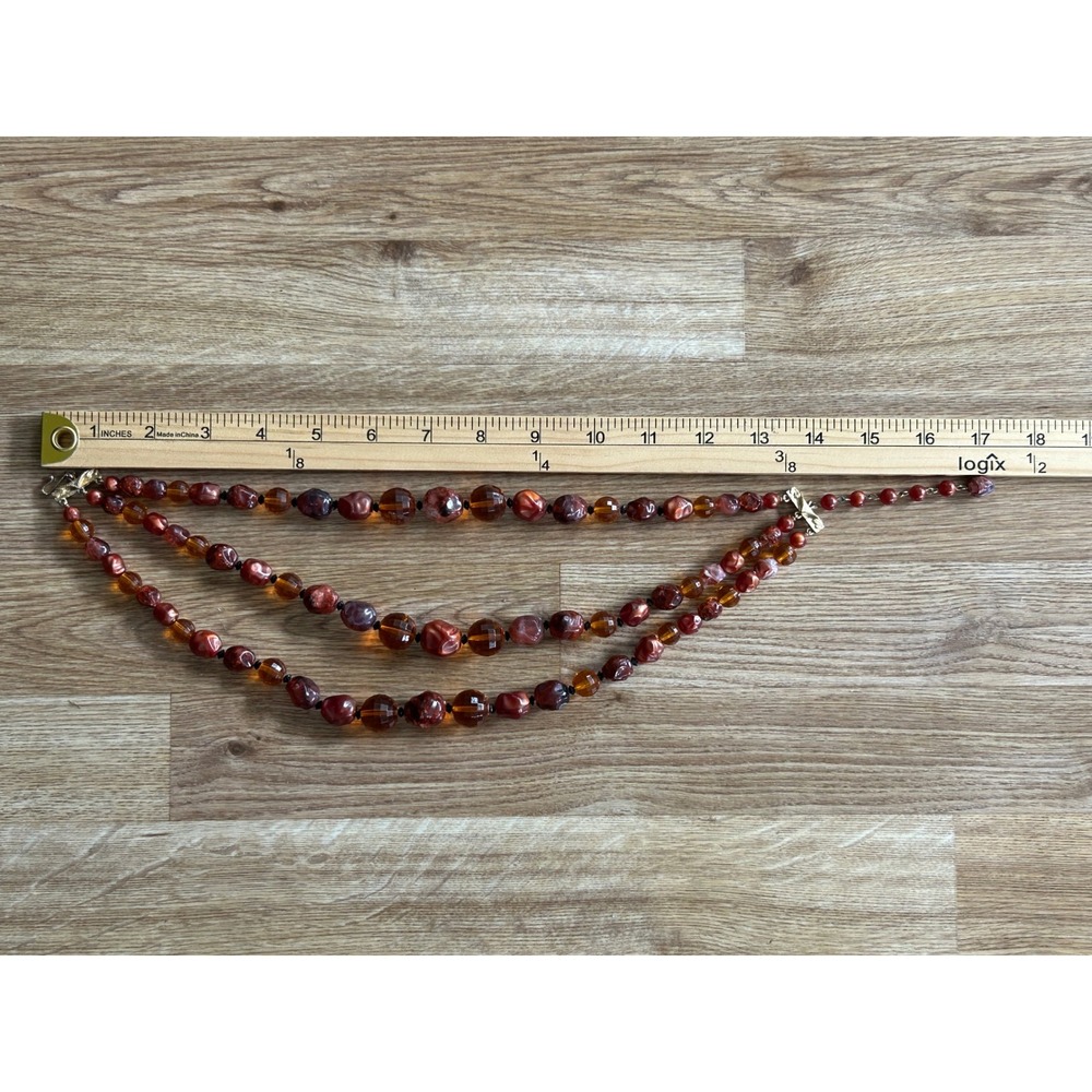 Vintage Signed Vendome Triple Strand Amber And Brown Lucite Beads - Picture 6 of 6